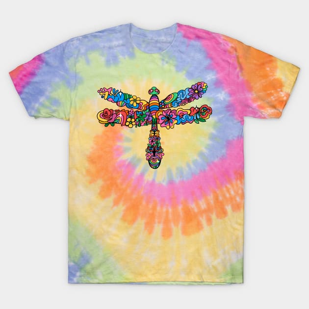 Dragon Fly Floral Doodle T-Shirt by ms_wearer
